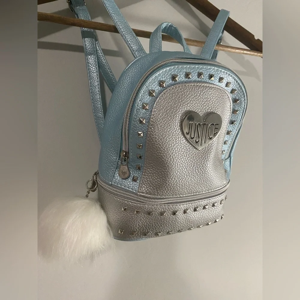 Justice - Light Blue Metallic Junior Mini Backpack
